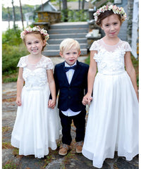 AbaoWedding Lace Chiffon Flower Girl A-line Dress Kids White Holy Communion Gowns